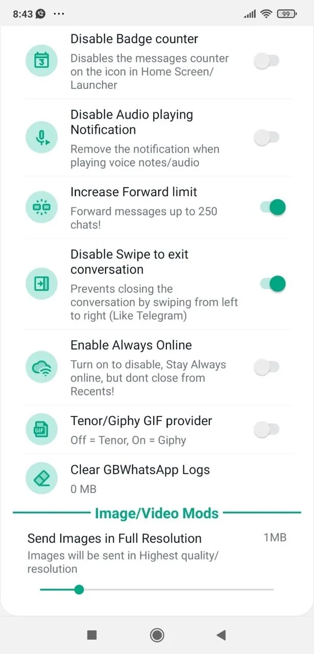 GB WhatsApp Pro advanced settings