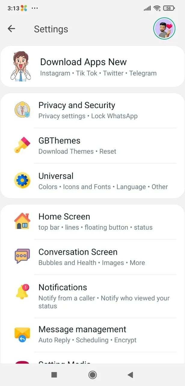 GB WhatsApp Pro settings menu